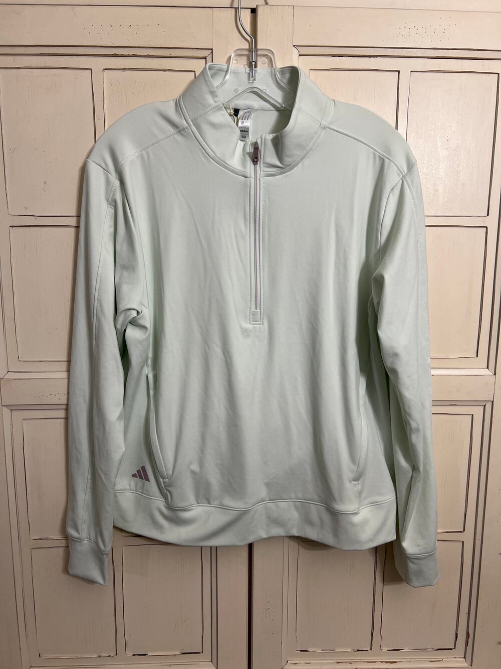 NWT Adidas size medium light green 1/2 zip pullover golf top shirt